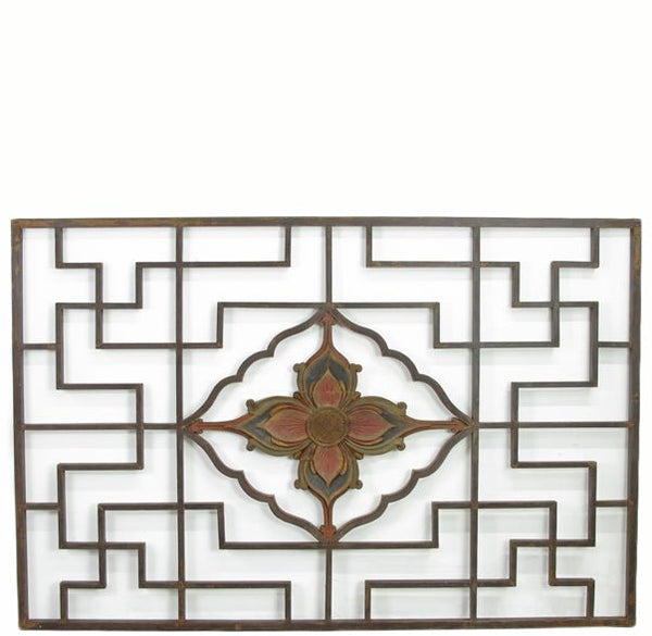 Lotus Antique Chinese Wood Screen Panel - Dyag East