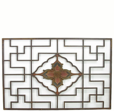 Lotus Antique Chinese Wood Screen Panel - Dyag East