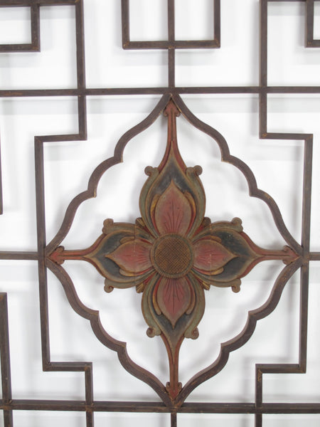 Lotus Antique Chinese Wood Screen Panel - Dyag East