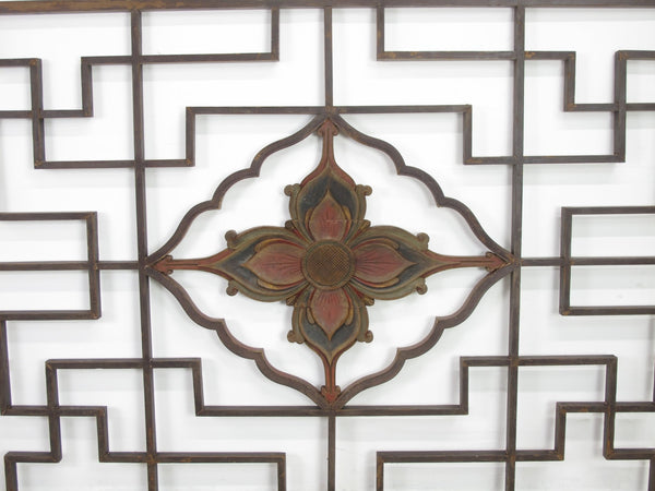 Lotus Antique Chinese Wood Screen Panel - Dyag East