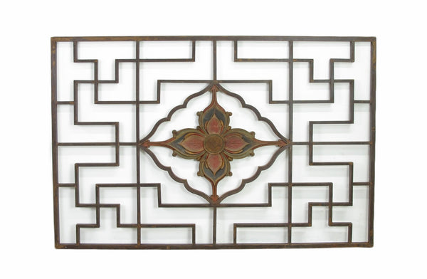 Lotus Antique Chinese Wood Screen Panel - Dyag East