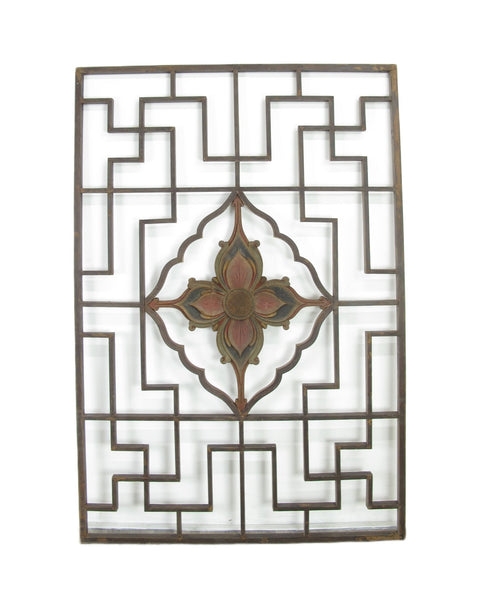 Lotus Antique Chinese Wood Screen Panel - Dyag East