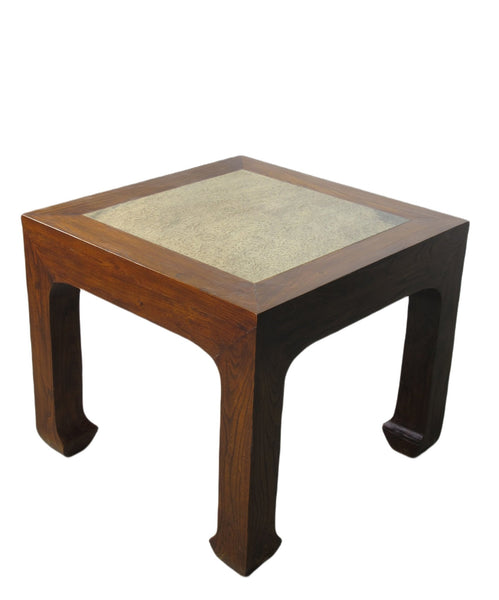 Marble Top and Elm Square Vintage Accent or Side Table 22"H - Dyag East