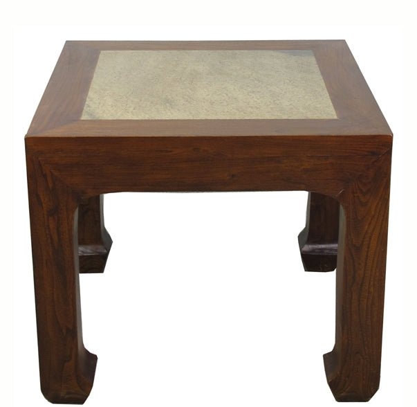 Marble Top and Elm Square Vintage Accent or Side Table 22"H - Dyag East