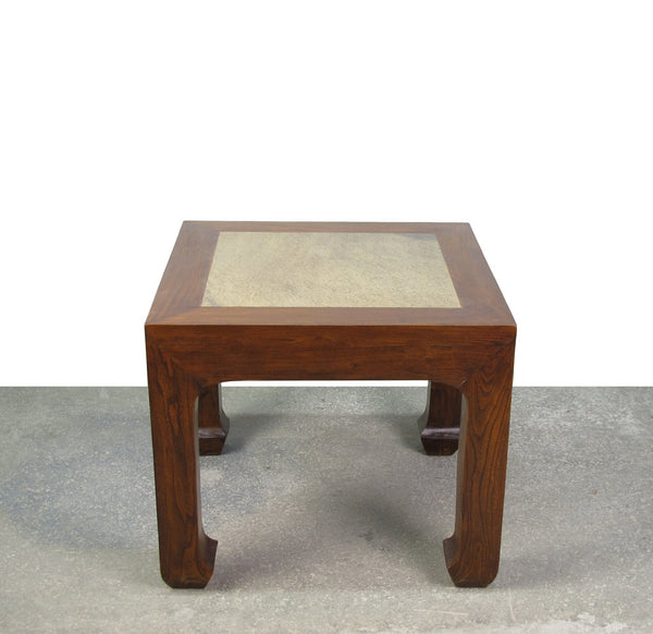 Marble Top and Elm Square Vintage Accent or Side Table 22"H - Dyag East