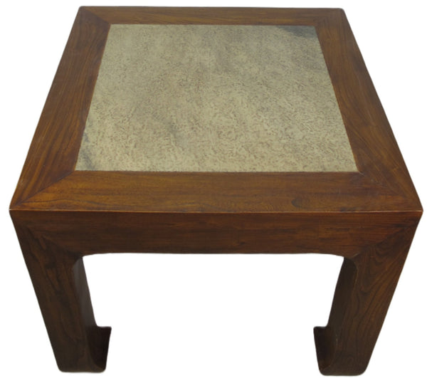 Marble Top and Elm Square Vintage Accent or Side Table 22"H - Dyag East