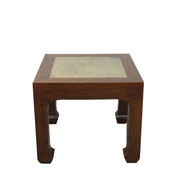 Marble Top and Elm Square Vintage Accent or Side Table 22"H - Dyag East
