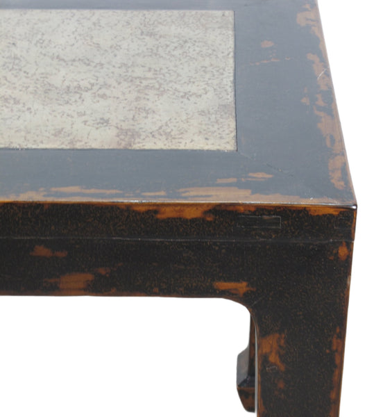 Marble Top Square and Distressed Black Vintage Accent or Side Table, 25"H - Dyag East