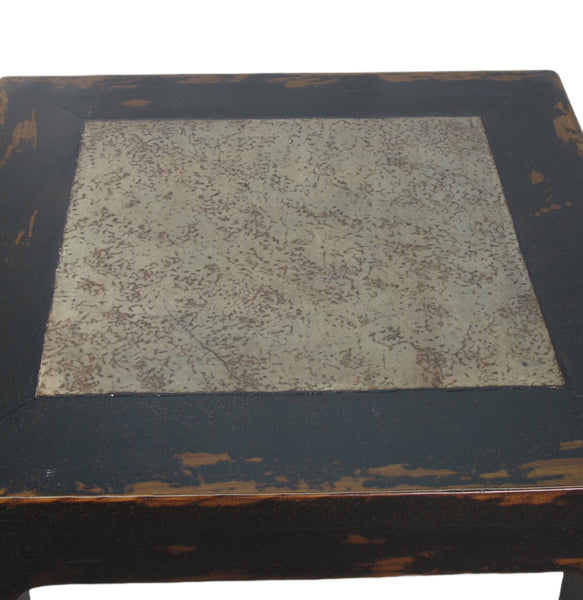 Marble Top Square and Distressed Black Vintage Accent or Side Table, 25"H - Dyag East