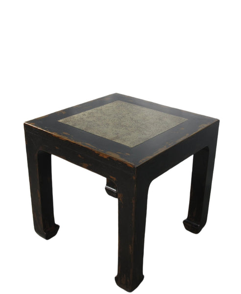 Marble Top Square and Distressed Black Vintage Accent or Side Table, 25"H - Dyag East