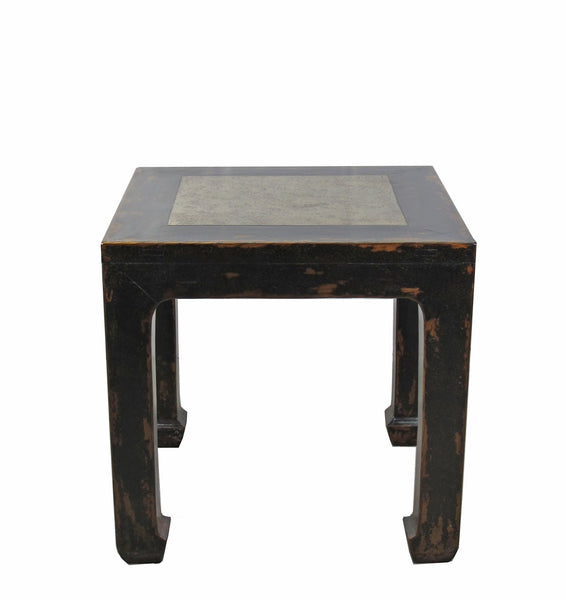 Marble Top Square and Distressed Black Vintage Accent or Side Table, 25"H - Dyag East