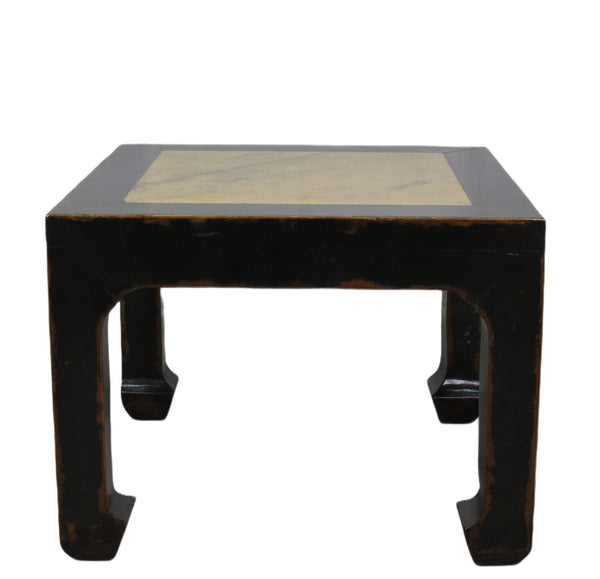 Marble Top Square and Distressed Black Vintage Accent or Side Table or Coffee Table, 18"H - Dyag East