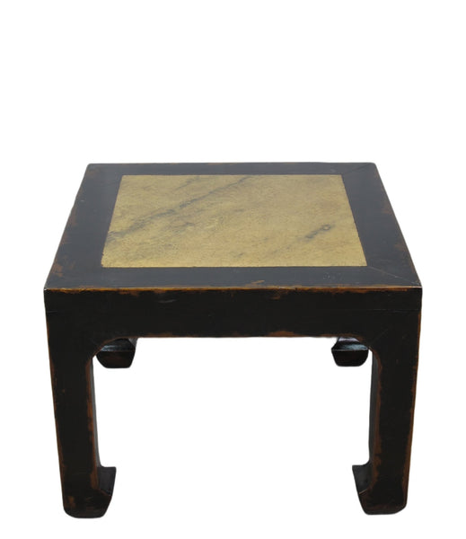 Marble Top Square and Distressed Black Vintage Accent or Side Table or Coffee Table, 18"H - Dyag East