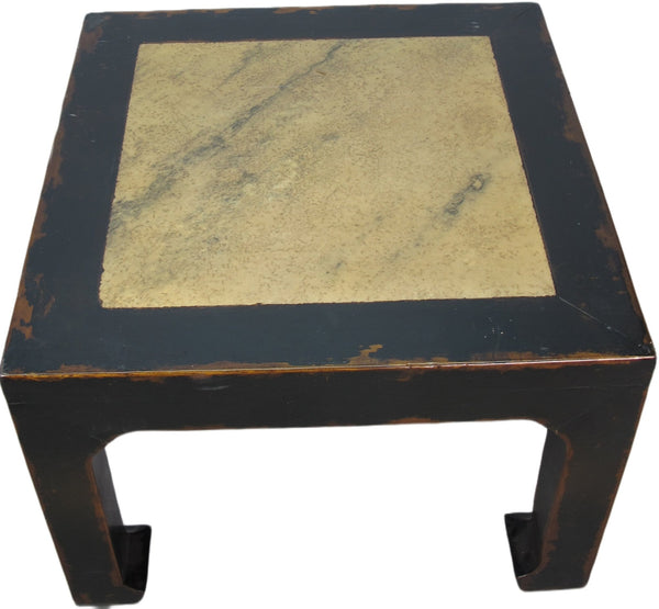 Marble Top Square and Distressed Black Vintage Accent or Side Table or Coffee Table, 18"H - Dyag East