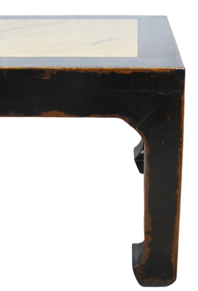 Marble Top Square and Distressed Black Vintage Accent or Side Table or Coffee Table, 18"H - Dyag East