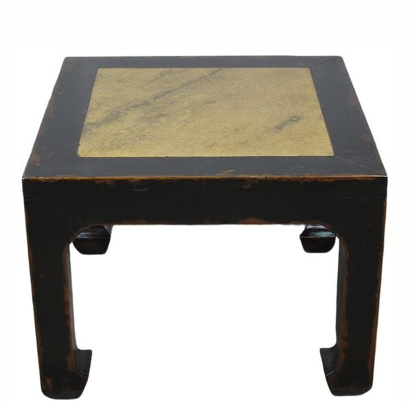 Marble Top Square and Distressed Black Vintage Accent or Side Table or Coffee Table, 18"H - Dyag East