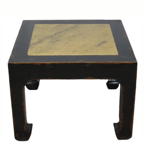 Marble Top Square and Distressed Black Vintage Accent or Side Table or Coffee Table, 18"H - Dyag East