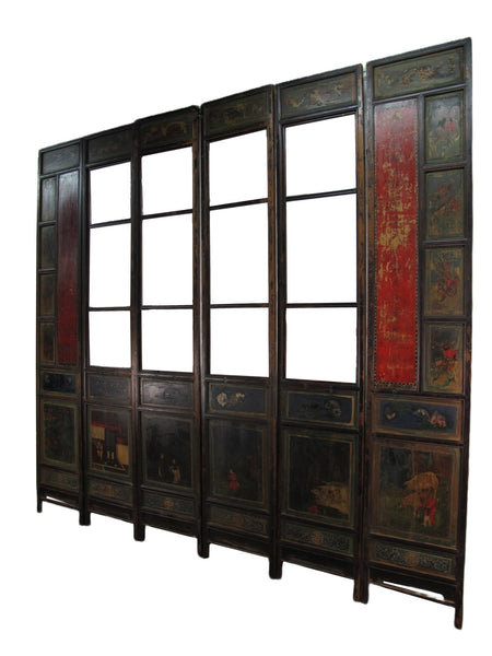 Mid 19th Century Hand Painted Room Divider - Set of 6 - Dyag East