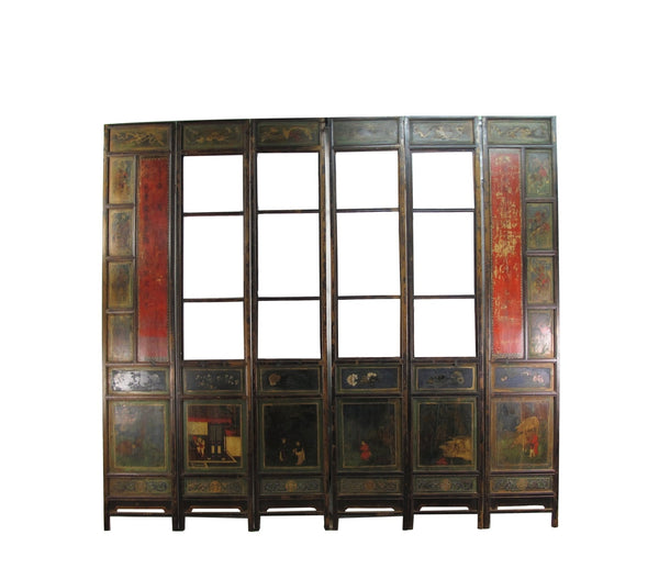 Mid 19th Century Hand Painted Room Divider - Set of 6 - Dyag East