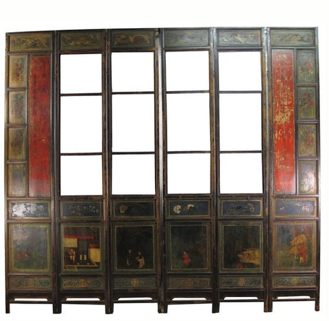 Mid 19th Century Hand Painted Room Divider - Set of 6 - Dyag East