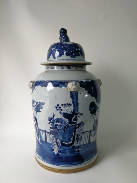 Blue and White Chinese Porcelain Ginger Jar With Hand Painted Playing Children