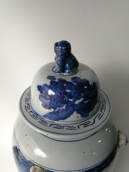 Blue and White Chinese Porcelain Ginger Jar With Hand Painted Playing Children
