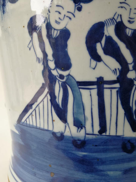 Blue and White Chinese Porcelain Ginger Jar With Hand Painted Playing Children