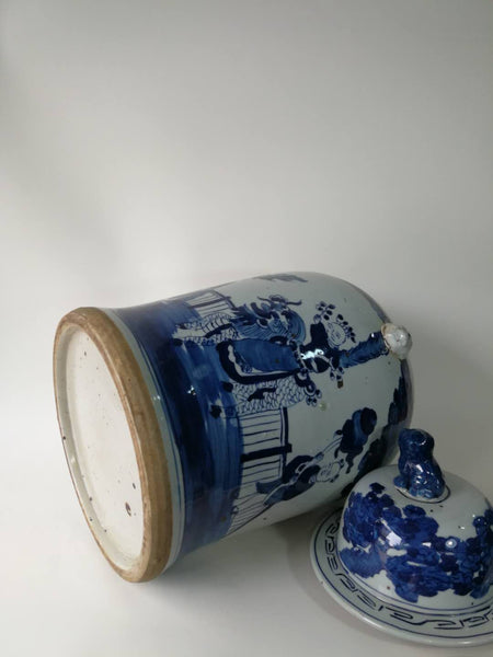 Blue and White Chinese Porcelain Ginger Jar With Hand Painted Playing Children