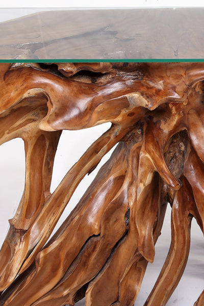 Naturel Teak Root Console Table, 83" Long Light Brown - Dyag East