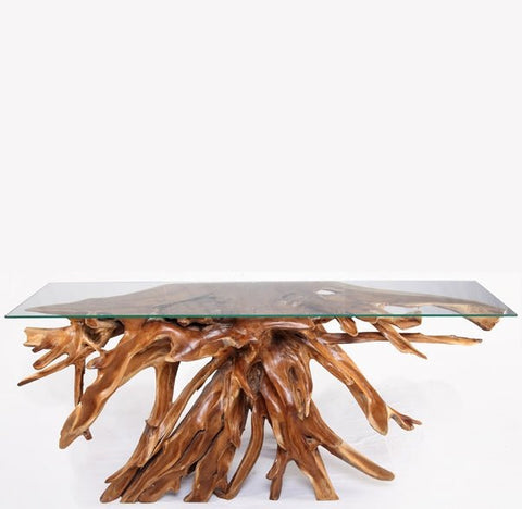 Naturel Teak Root Console Table, 83" Long Light Brown - Dyag East