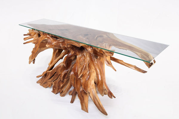 Naturel Teak Root Console Table, 83" Long Light Brown - Dyag East