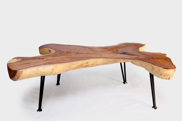One Slab Living Edge Coffee Table With Black Iron Legs 48 - Dyag East