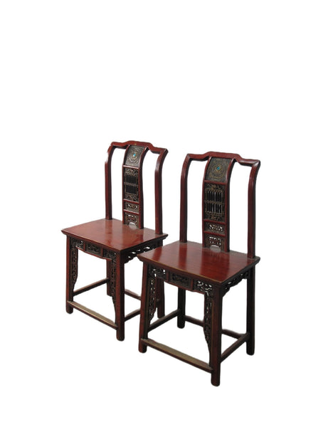 Pair Antique Chinese Blue Eye Side Chairs - Dyag East