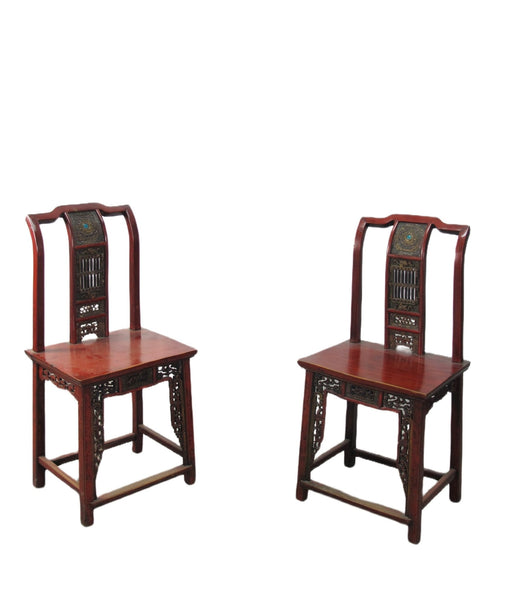 Pair Antique Chinese Blue Eye Side Chairs - Dyag East