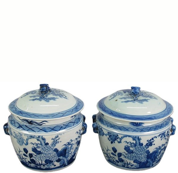 Pair Blue & White Jar with lid - Dyag East