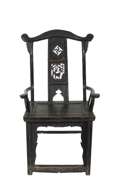Pair of Antique Chinese Armchair with Carved Back 1 - Dyag East