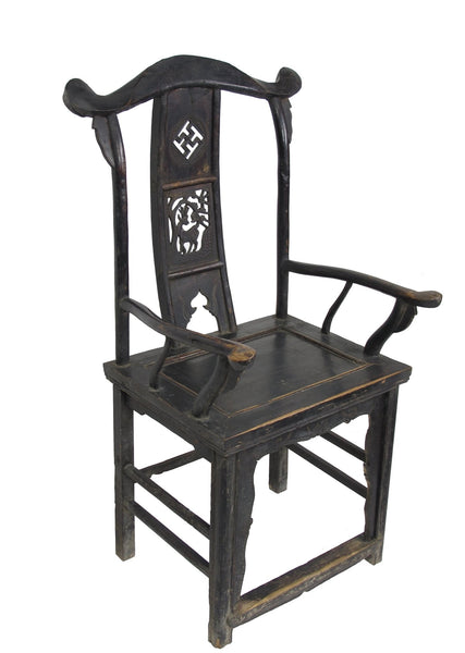 Pair of Antique Chinese Armchair with Carved Back 1 - Dyag East
