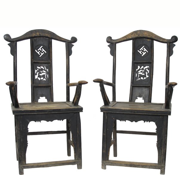 Pair of Antique Chinese Armchair with Carved Back 2 - Dyag East