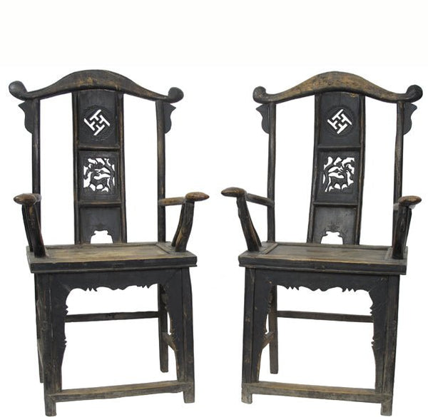 Pair of Antique Chinese Armchair with Carved Back 2 - Dyag East