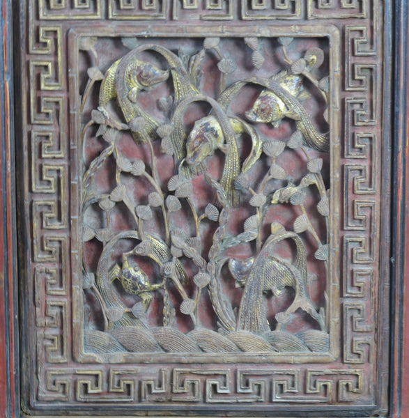 Pair of Hand Carved Antique Chinese Wall Hanging Panel - Dyag East