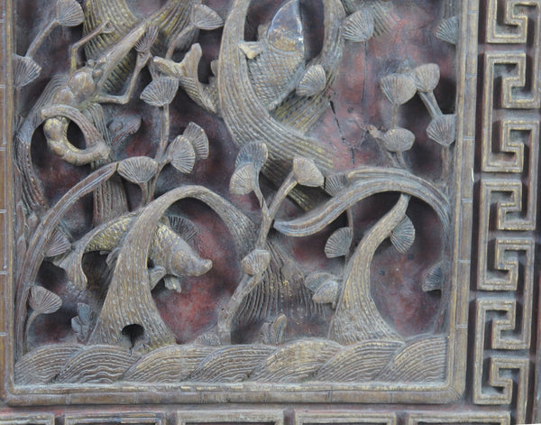 Pair of Hand Carved Antique Chinese Wall Hanging Panel - Dyag East