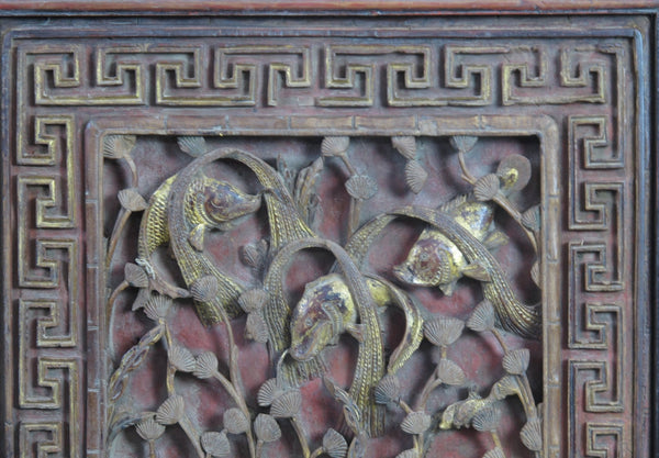 Pair of Hand Carved Antique Chinese Wall Hanging Panel - Dyag East