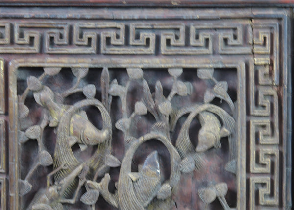 Pair of Hand Carved Antique Chinese Wall Hanging Panel - Dyag East
