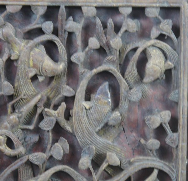Pair of Hand Carved Antique Chinese Wall Hanging Panel - Dyag East