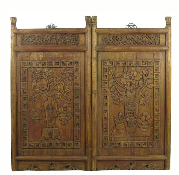 Pair of Hand Carved Antique Wall Hanging Panel - Dyag East