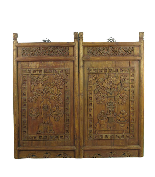 Pair of Hand Carved Antique Wall Hanging Panel - Dyag East