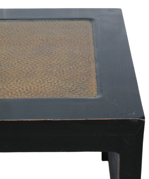 Rattan Top and Black Lacquer Square Vintage Accent or Side Table - Dyag East