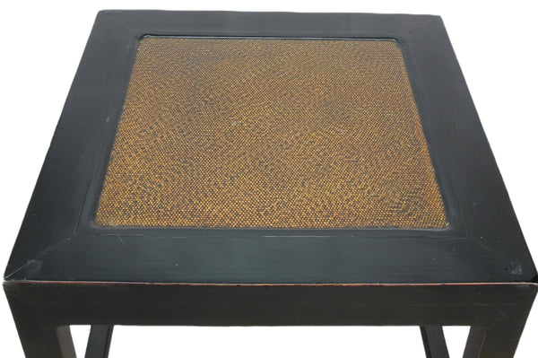 Rattan Top and Black Lacquer Square Vintage Accent or Side Table - Dyag East