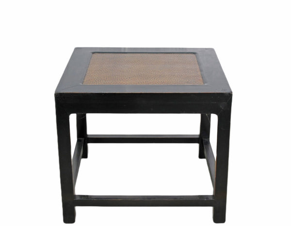 Rattan Top and Black Lacquer Square Vintage Accent or Side Table - Dyag East