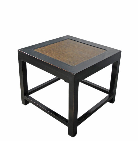 Rattan Top and Black Lacquer Square Vintage Accent or Side Table - Dyag East